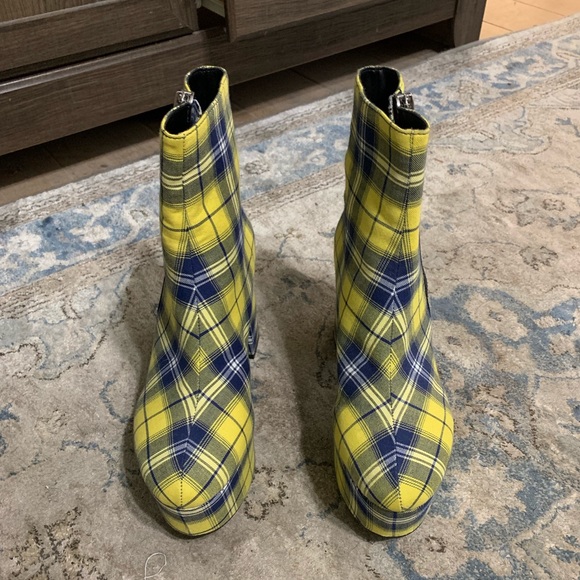 yellow plaid platform boots